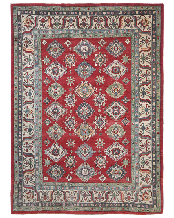 9x12 Red Kuba Afghan Hand Knotted Wool Area Rug